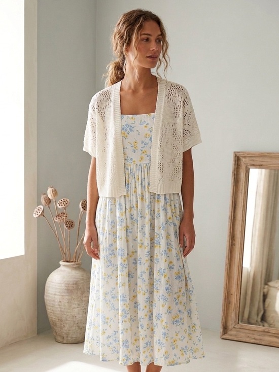 Guilty Sweaters - Guilty Open-Front Knit Cardigan - Cream crochet boho